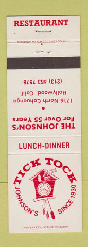 Matchbook Cover - Tick Tock Johnson's Hollywood CA restaurant