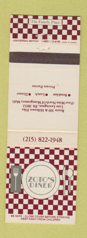 Matchbook Cover - Zoto's Diner Lexington PA