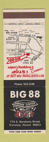 Matchbook Cover - Big 88 Surplus Center Honolulu Hawaii War Surplus