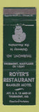 Matchbook Cover - Royer's Restaurant Thurmont MD WEAR