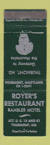 Matchbook Cover - Royer's Restaurant Thurmont MD WEAR