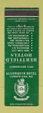 Matchbook Cover - Algonquin Hotel Cumberland MD Hertfield WEAR