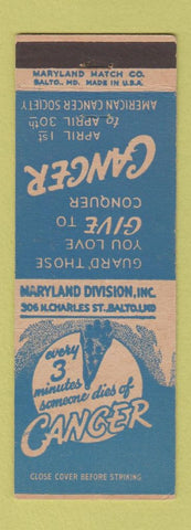 Matchbook Cover - American Cancer Society Baltimore MD