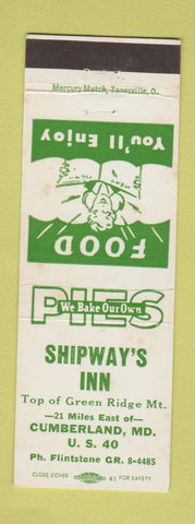 Matchbook Cover - Shipway's Inn Cumberland MD WEAR