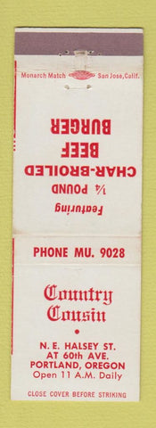 Matchbook Cover - Country Cousin Portland OR restaurant hamburgers