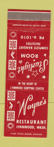 Matchbook Cover - Wayne's Restaurant Lynnwood WA