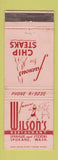 Matchbook Cover - Wilson's Restaurant Spokane WA WEAR