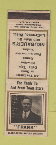 Matchbook Cover - Frank Neubauer's Store Doys Toys Games LaCrosse WI
