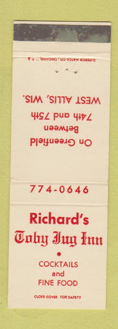 Matchbook Cover - Richard's Toby Jug Inn West Allis WI