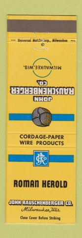 Matchbook Cover - John Rauschenberger Wire Rope Cordage Milwaukee WI