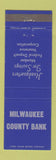 Matchbook Cover - Milwaukee County Bank WI