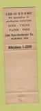 Matchbook Cover - John Rauschenberger Wire Rope Cordage Ed Puchta Milwaukee WI