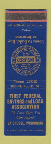 Matchbook Cover - First Federal Savings and Loan La Crosse WI WEAR