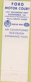 Matchbook Cover - Ford Motor Court Alexandria VA
