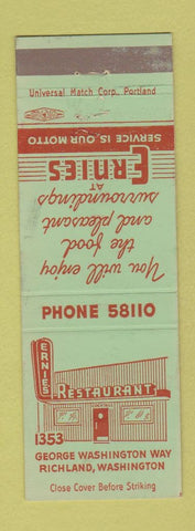 Matchbook Cover - Ernie's Restaurant Richland WA