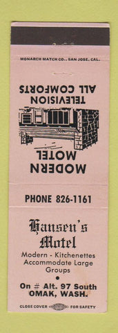 Matchbook Cover - Hansen's Motel Omak WA