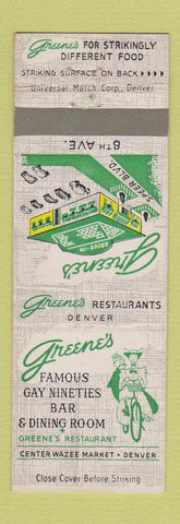 Matchbook Cover - Green's Restaurant Denver Colorado