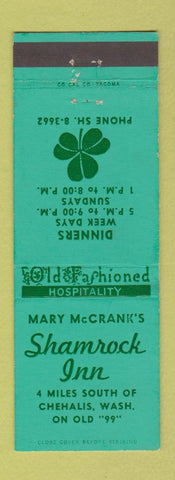Matchbook Cover - Mary McCrank's Shamrock Inn Chehalis WA