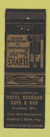 Matchbook Cover - Hotel Crandon Cafe Bar WI bellhop