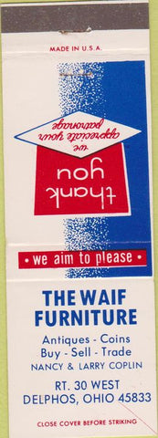 Matchbook Cover - Waif Furniture antiques coins Delphos OH