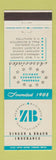 Matchbook Cover - Zinger and Braun Insurance Milwaukee WI