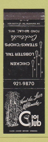 Matchbook Cover - 101 Club Fond Du Lac WI FWEAR