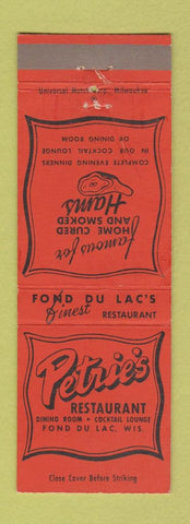 Matchbook Cover - Petrie's Restaurant Fond Du Lac WI