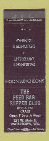 Matchbook Cover - Feed Bag Supper Club Watertown WI WEAR