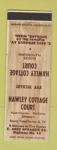 Matchbook Cover - Hawley Cottage Court Motel Spokane WA