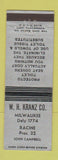 Matchbook Cover - WH Kranz Company Milwaukee Racine WI CREASE