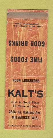 Matchbook Cover - Kalt's Restaurant Milwaukee WI WEAR
