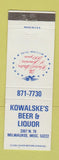 Matchbook Cover - Kowalske's Beer Liquor Milwaukee WI Bicentennial 1976