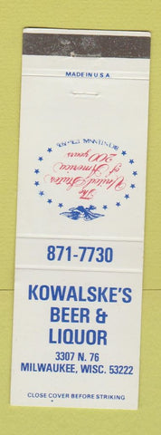 Matchbook Cover - Kowalske's Beer Liquor Milwaukee WI Bicentennial 1976
