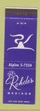 Matchbook Cover - Rohde's Madison WI restaurant