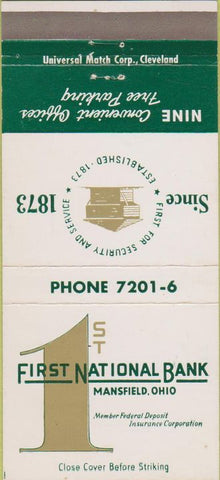 Matchbook Cover - First National Bank Mansfield OH 30 Strike