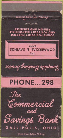 Matchbook Cover - Commercial Savings Bank Gallipolis OH WORN 30 Strike
