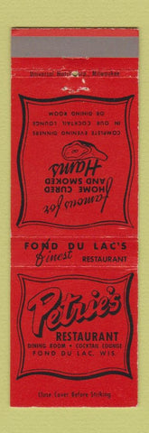 Matchbook Cover - Petrie's Restaurant Fond Du Lac WI