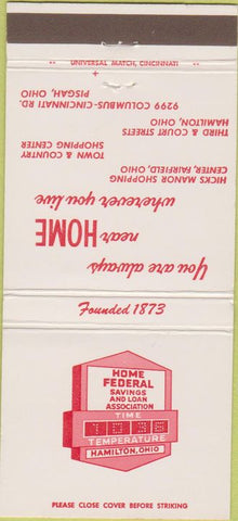 Matchbook Cover - Home Federal Savings Loan Hamilton OH 30 Strike
