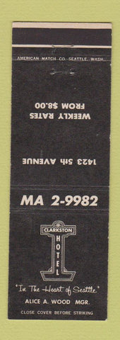 Matchbook Cover - Clarkston Hotel Seattle WA