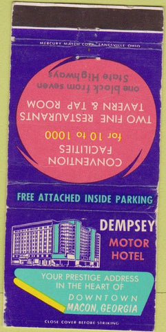 Matchbook Cover - Dempsey Motor Hotel Macon GA WEAR 30 Strike