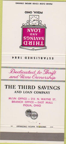 Matchbook Cover - Third Savings Loan Piqua OH 30 Strike