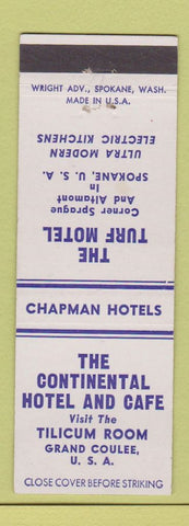 Matchbook Cover - Continental Hotel Cafe Grand Coulee WA Turf Motel Spokane