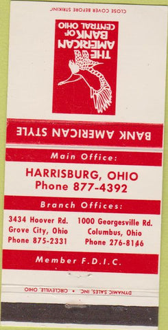 Matchbook Cover - American Bank of Central OH Harrisburg OH 30 Strike