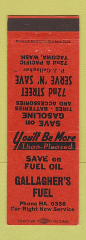 Matchbook Cover - Gallagher's Fuel oil gas Tacoma WA