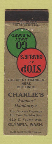 Matchbook Cover - Charlie's Hamburgers Olympia WA WEAR