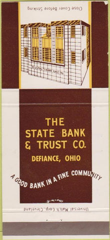 Matchbook Cover - State Bank Trust Defiance OH 30 Strike