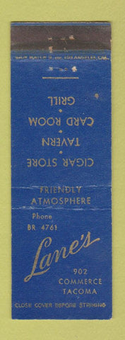 Matchbook Cover - Lane's Cigar Store Tavern Cards poker Tacoma WA