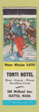 Matchbook Cover - Tonti Hotel Seattle WA