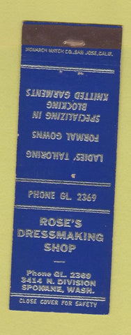 Matchbook Cover - Rose's Dressmaking Shop Spokane WA clothes