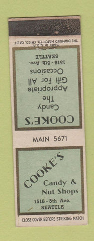 Matchbook Cover - Cooke's Candy Nut Shoppes Seattle WA WORN